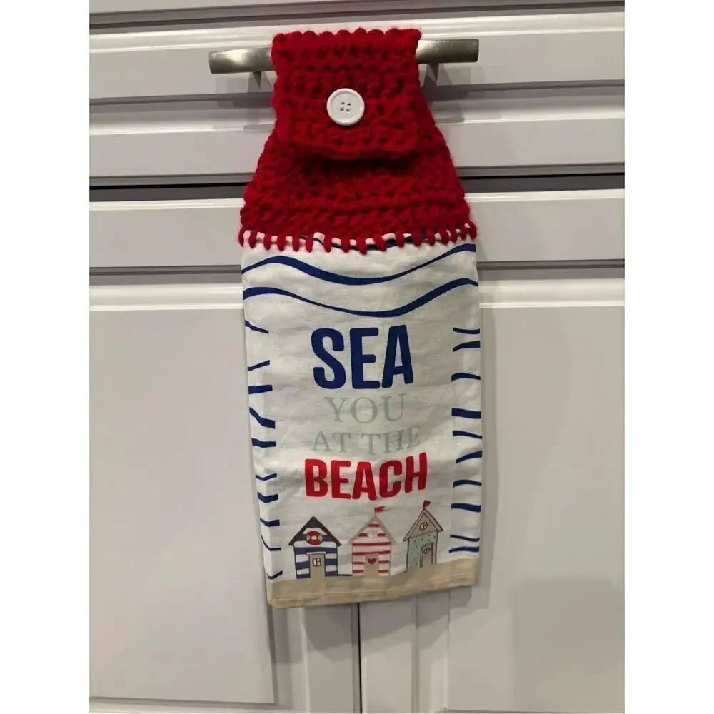 Crochet Top Kitchen Towel- Sea you at the beach